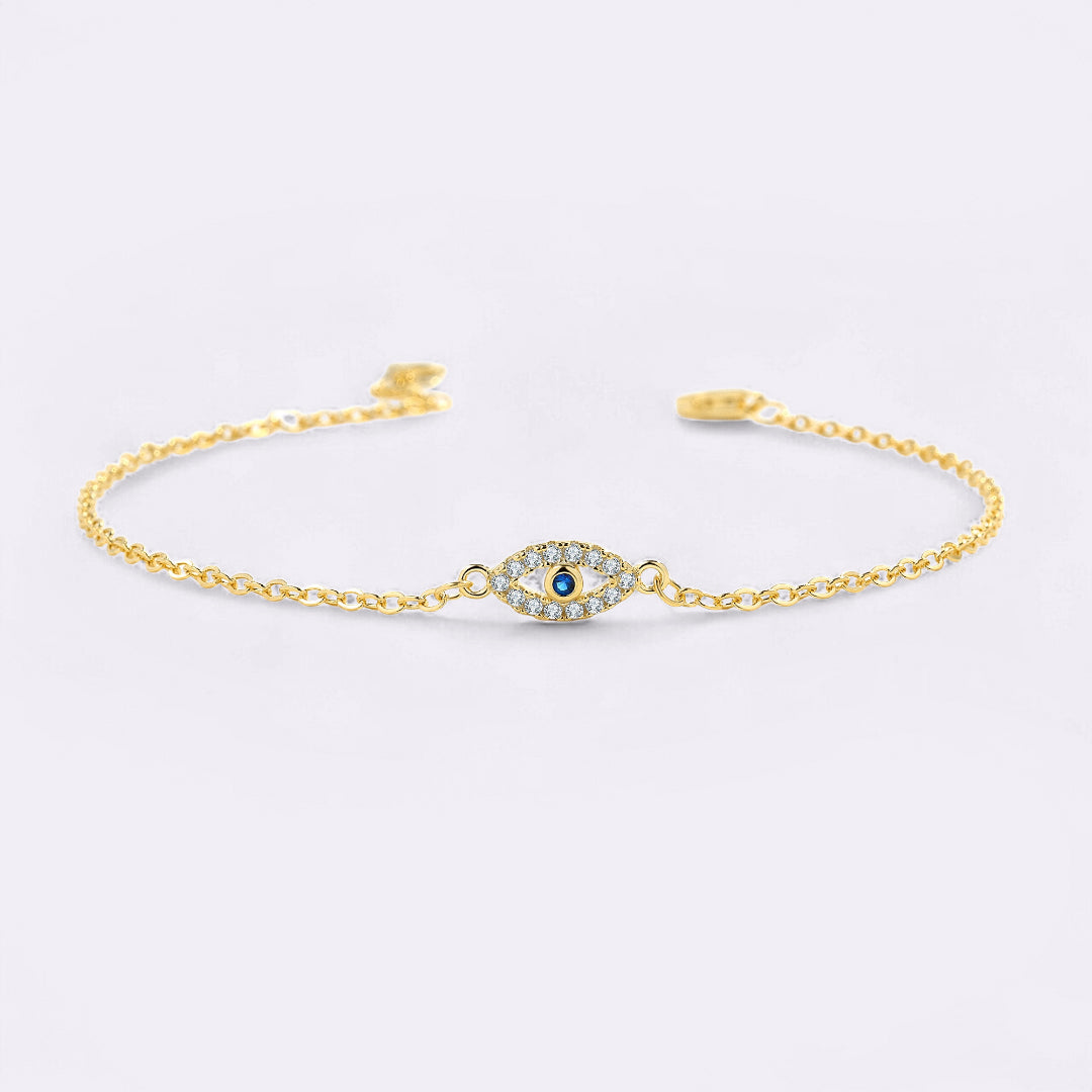 Dainty Evil Eye Charm Bracelet in gold tone