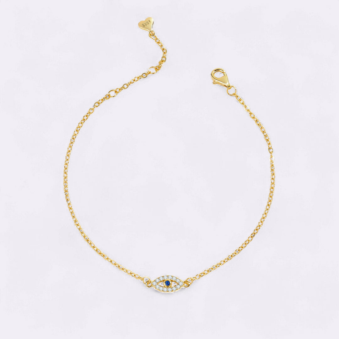 Dainty Evil Eye Charm Bracelet in gold tone