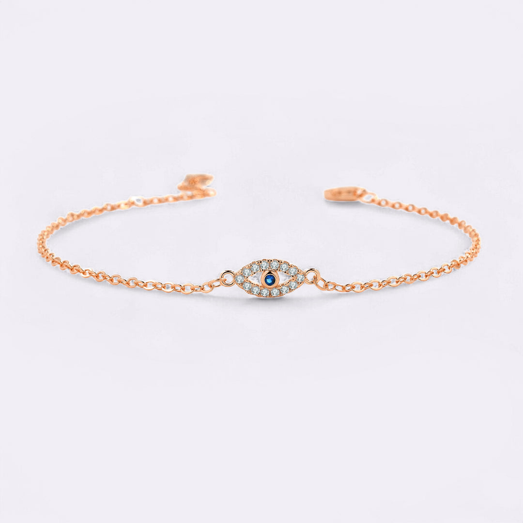 Dainty Evil Eye Charm Bracelet in rose gold tone