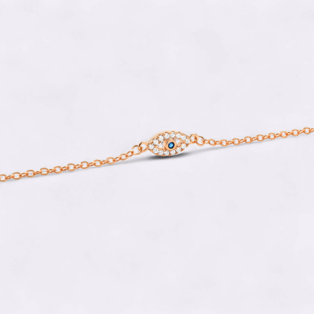 Dainty Evil Eye Charm Bracelet in rose gold tone