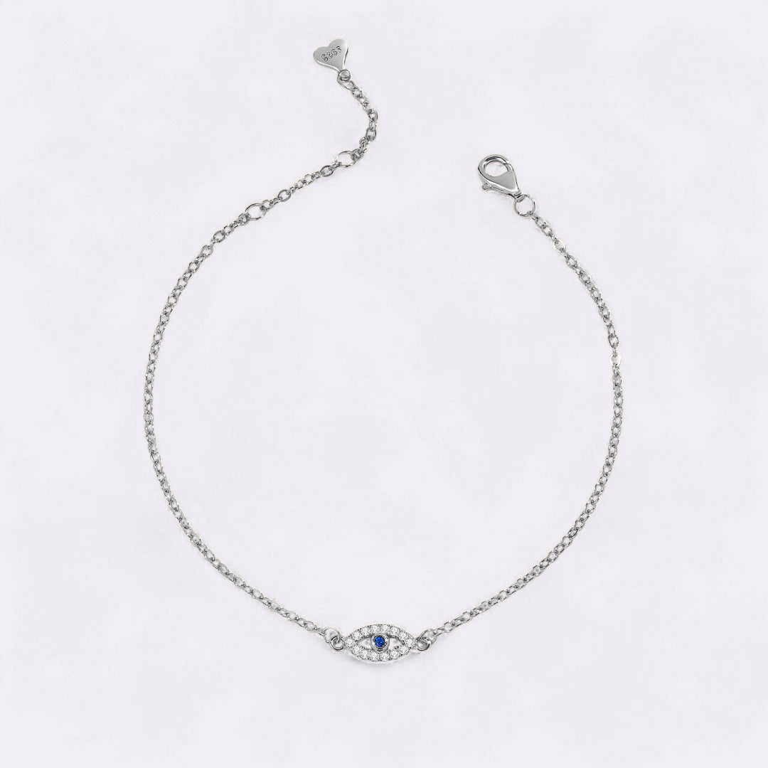 Dainty Evil Eye Charm Bracelet in 925 sterling silver