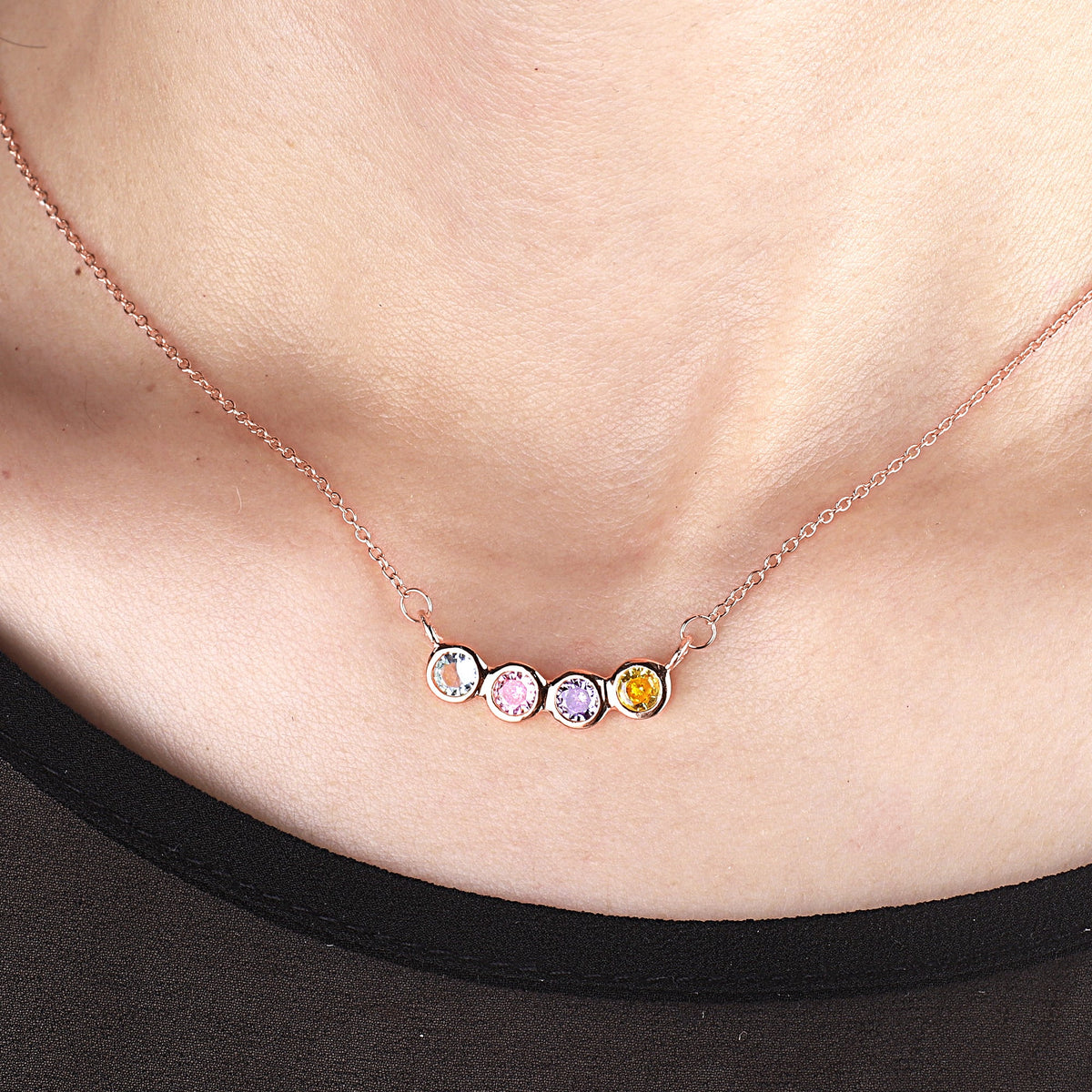 Dainty Family Birthstones Necklace in rose gold tone