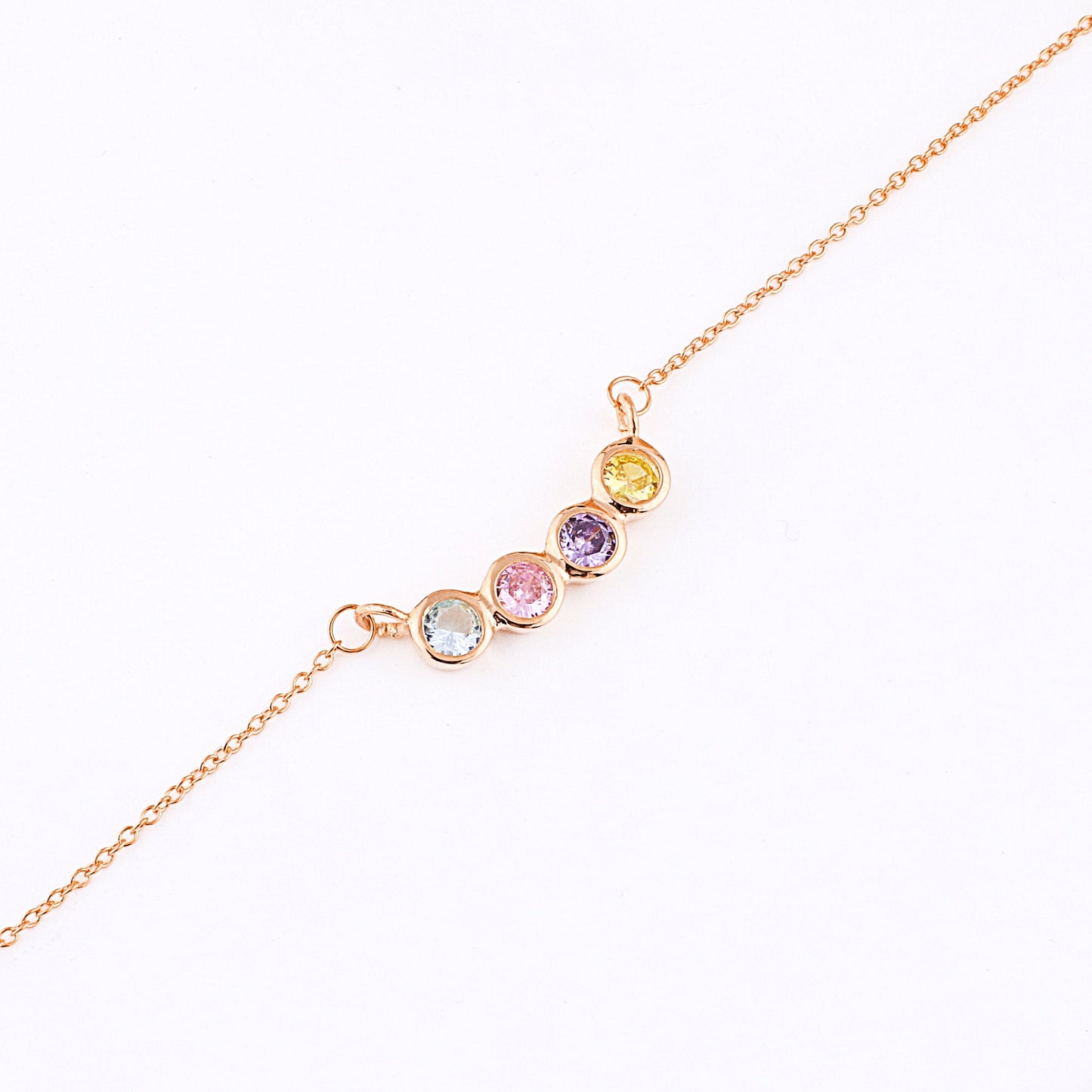 Dainty Family Birthstones Necklace in rose gold tone