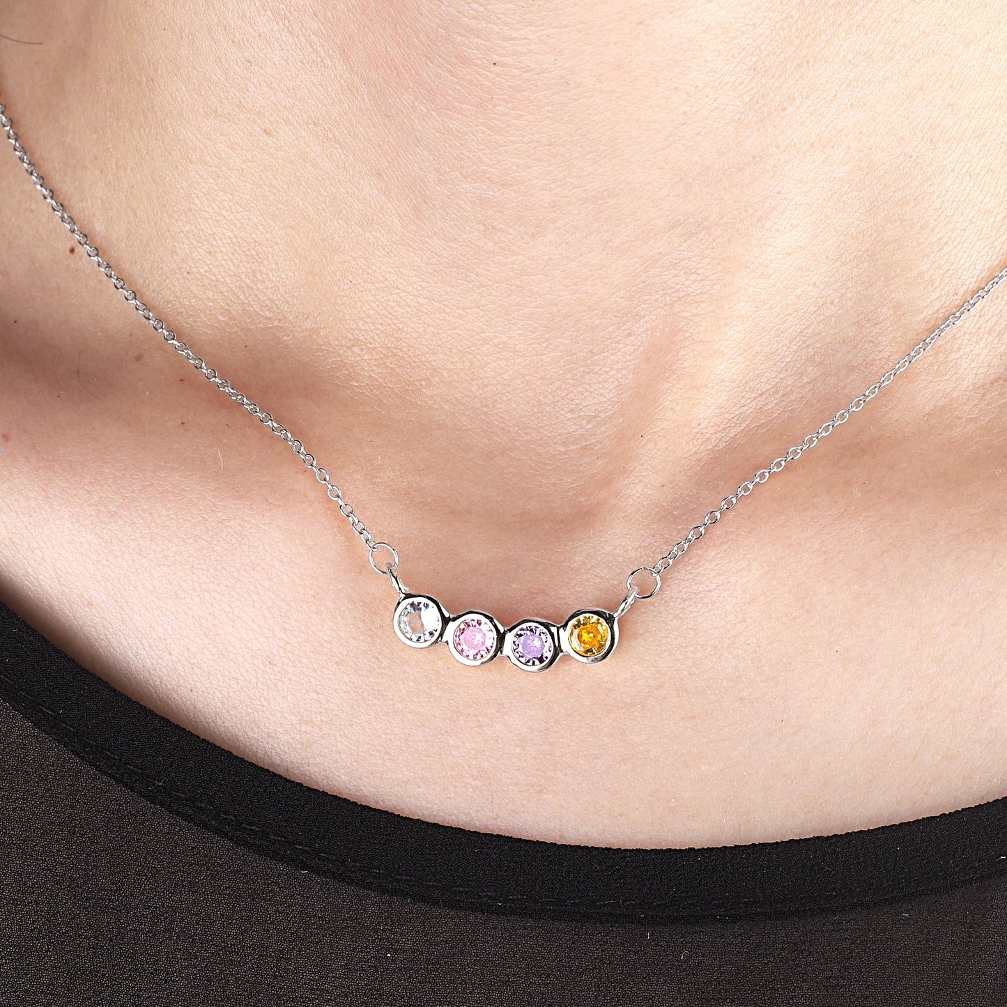 Dainty Family Birthstones Necklace in 925 sterling silver