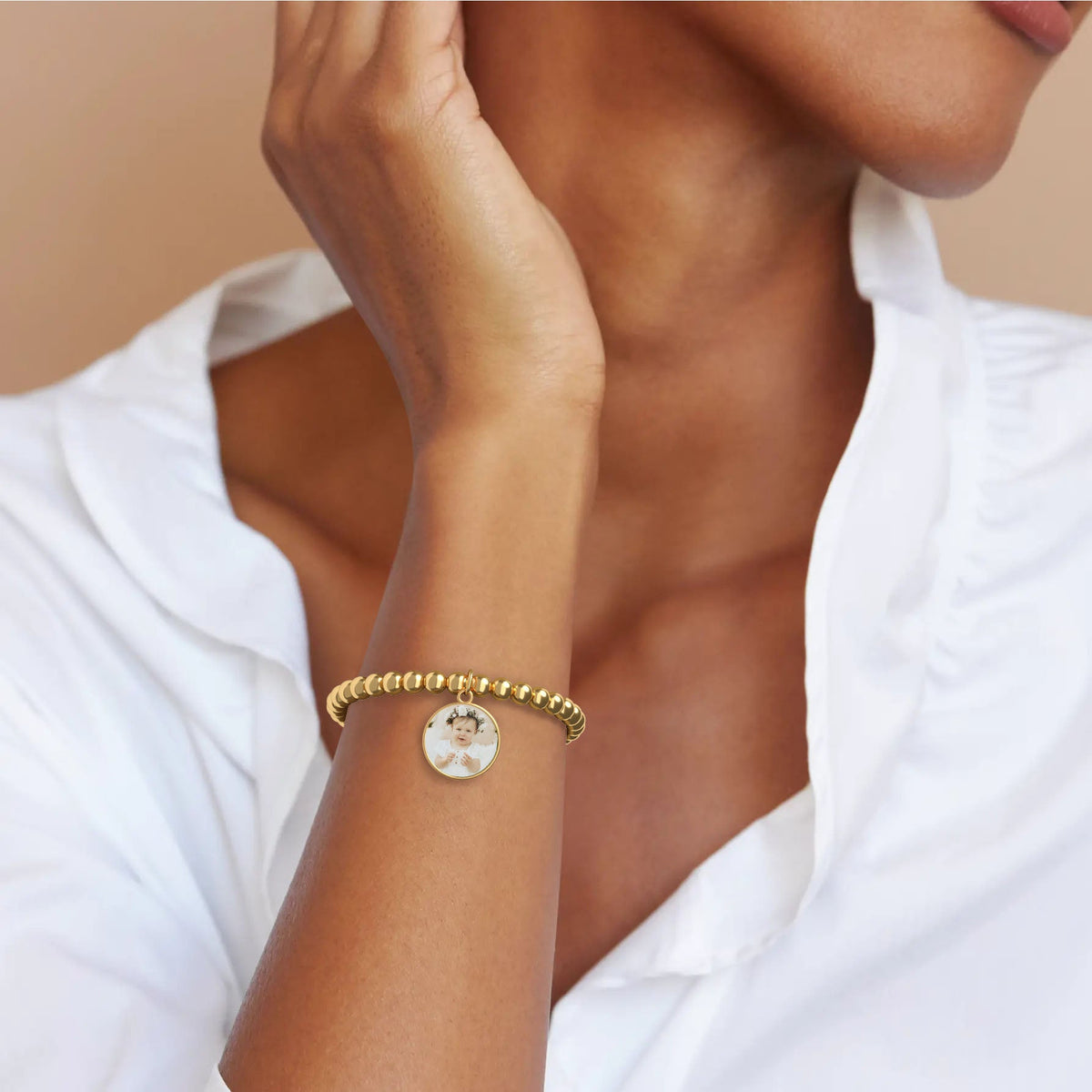 Personalized Photo Diana Charm Bracelet, worn on a model