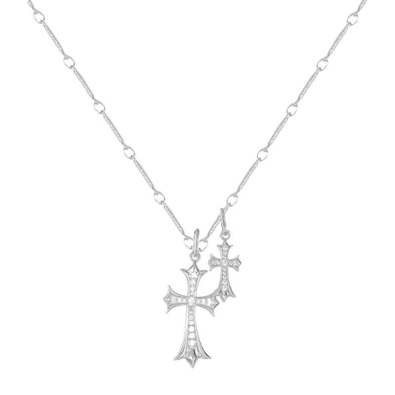 Double Cross Pendant Necklace in 925 sterling silver