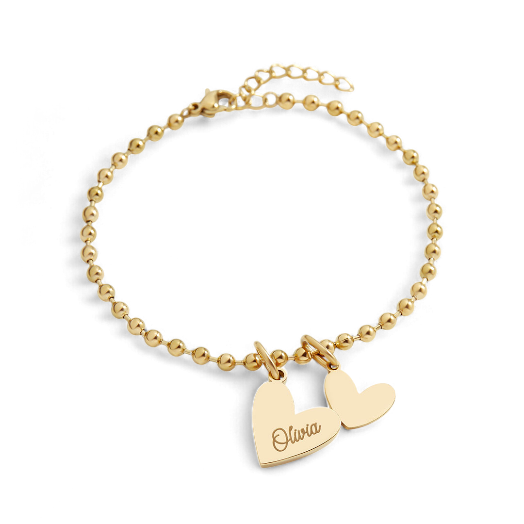 Personalized Beaded Double Heart Charm Bracelet — Vanny Jewels
