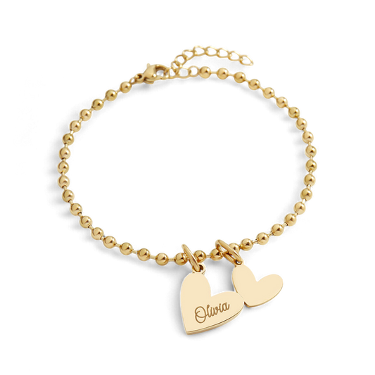 Personalized Beaded Double Heart Charm Bracelet — Vanny Jewels