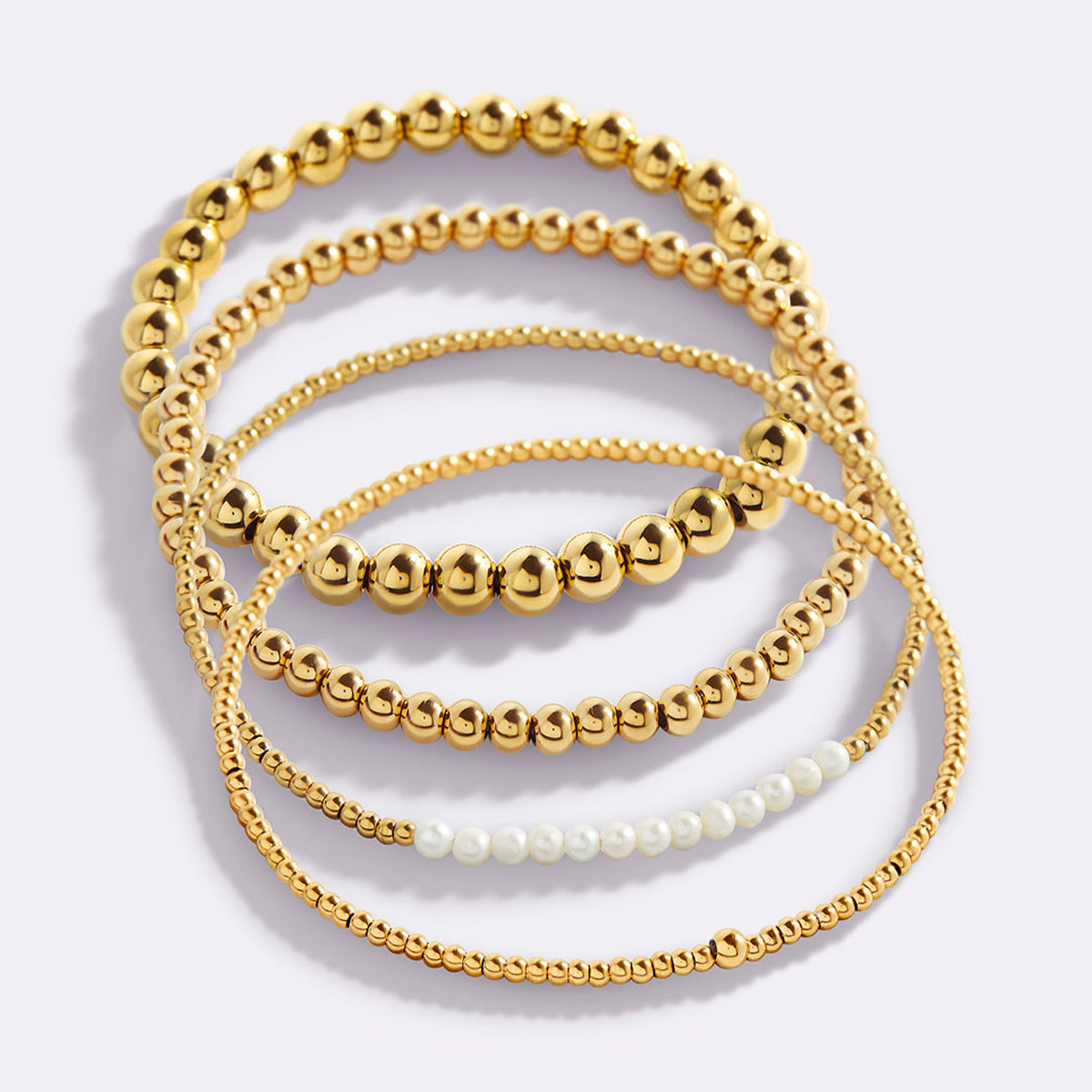Everyday Pearl Bracelet Stacking Set in gold tone