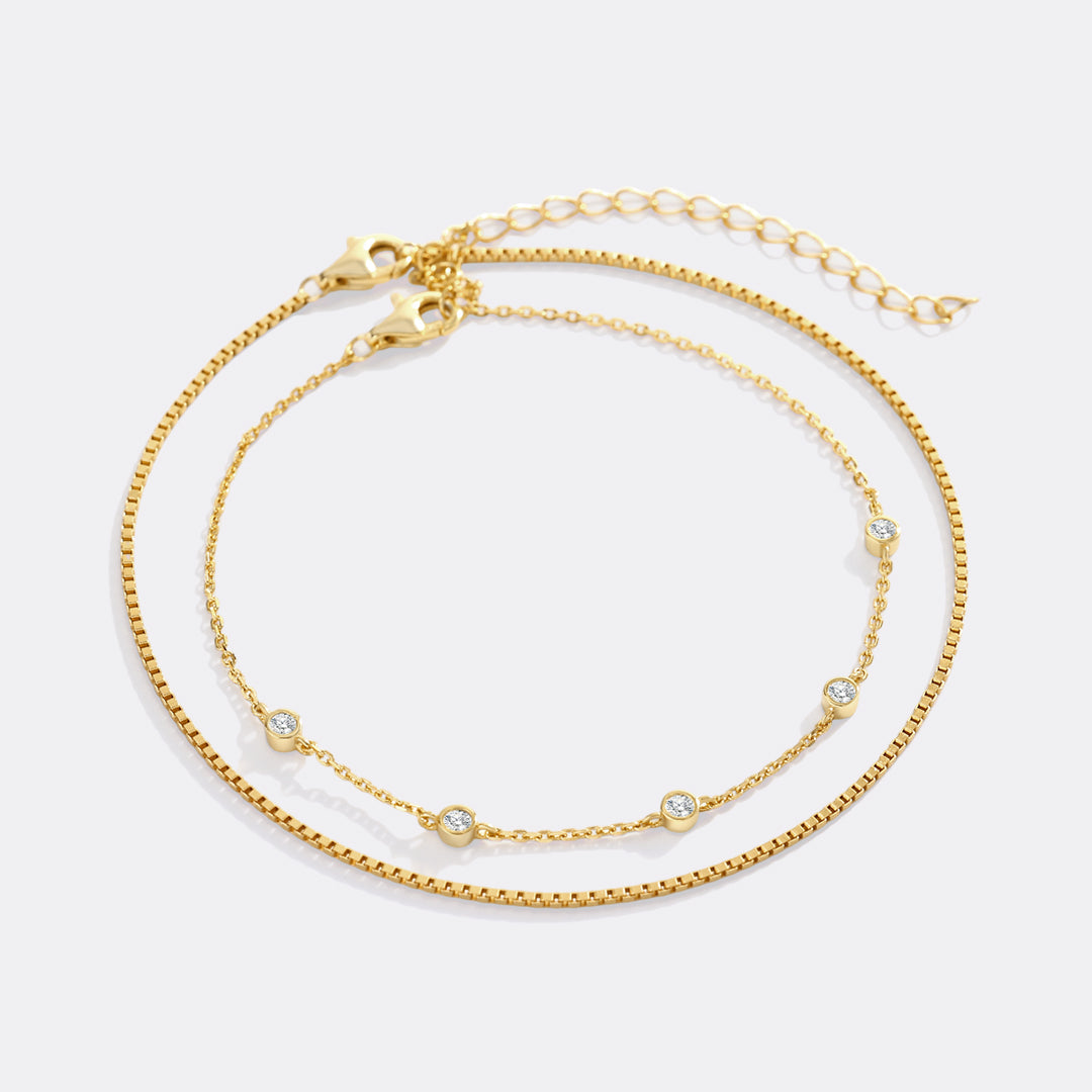 Armband-Set mit Diamant-Lünettenfassung und Boxkettenarmband