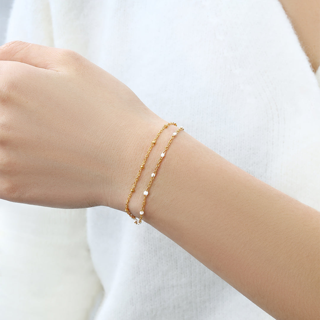 Bracciale Doppia Catena Delicata con Perline