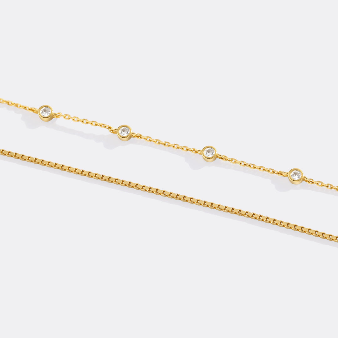 Armband-Set mit Diamant-Lünettenfassung und Boxkettenarmband