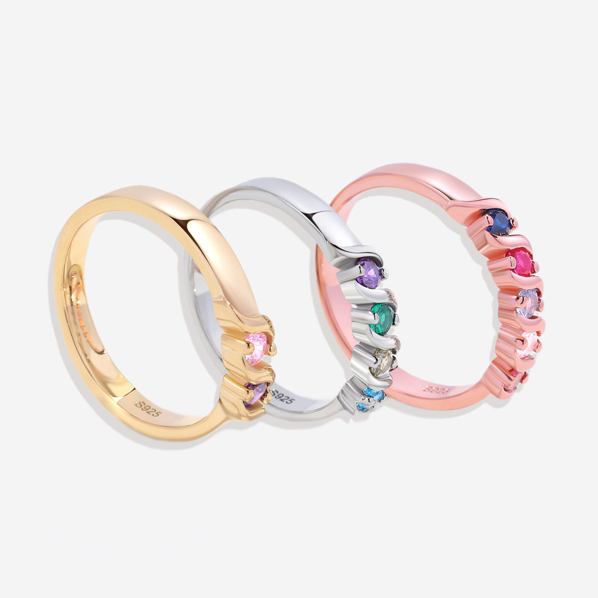 Personalized Wave Birthstones Ring