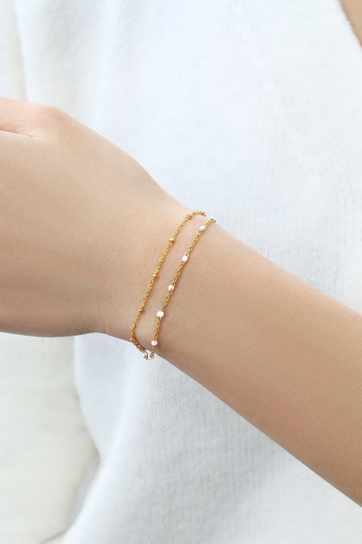 Bracciale Doppia Catena Delicata con Perline