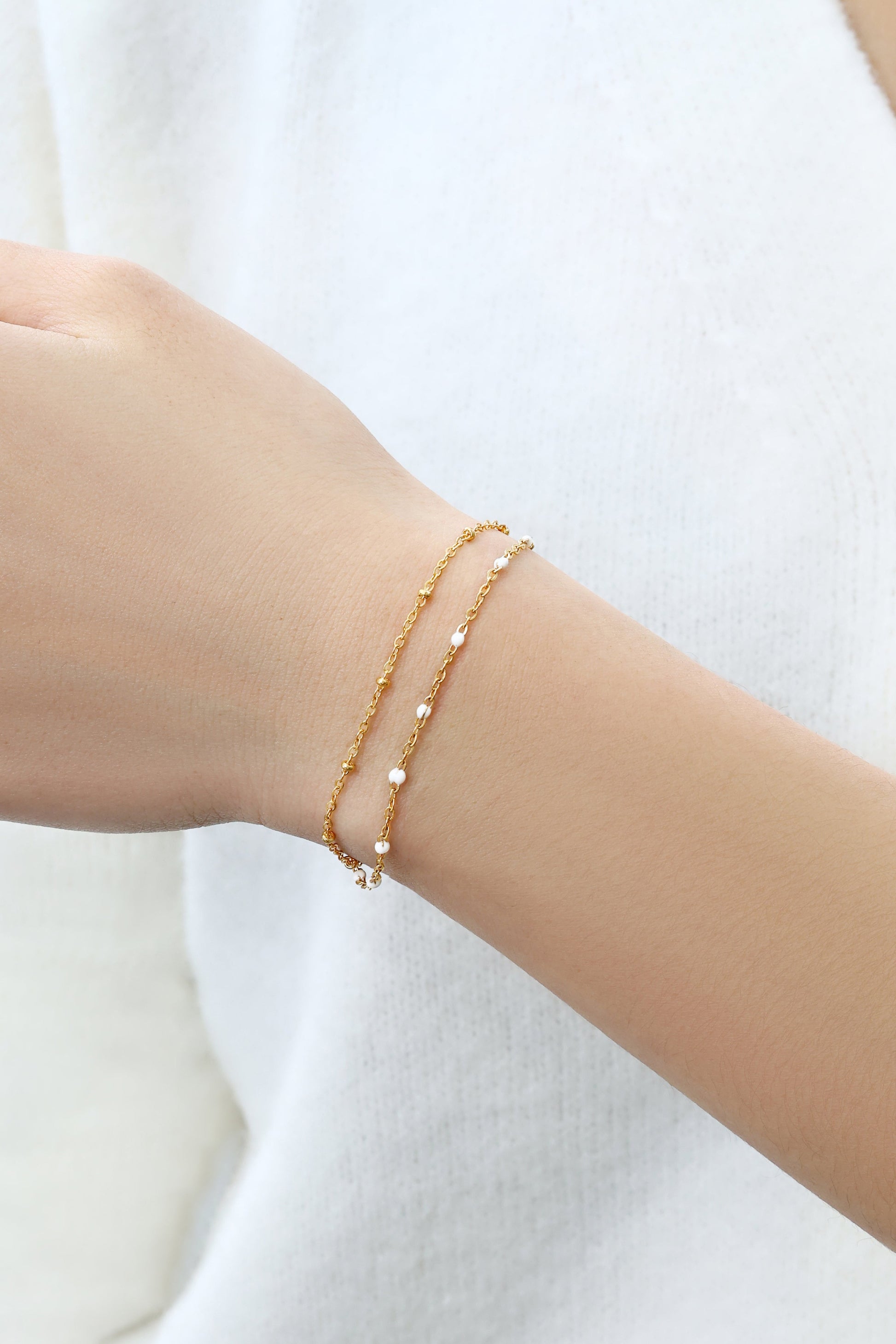 Bracciale Doppia Catena Delicata con Perline
