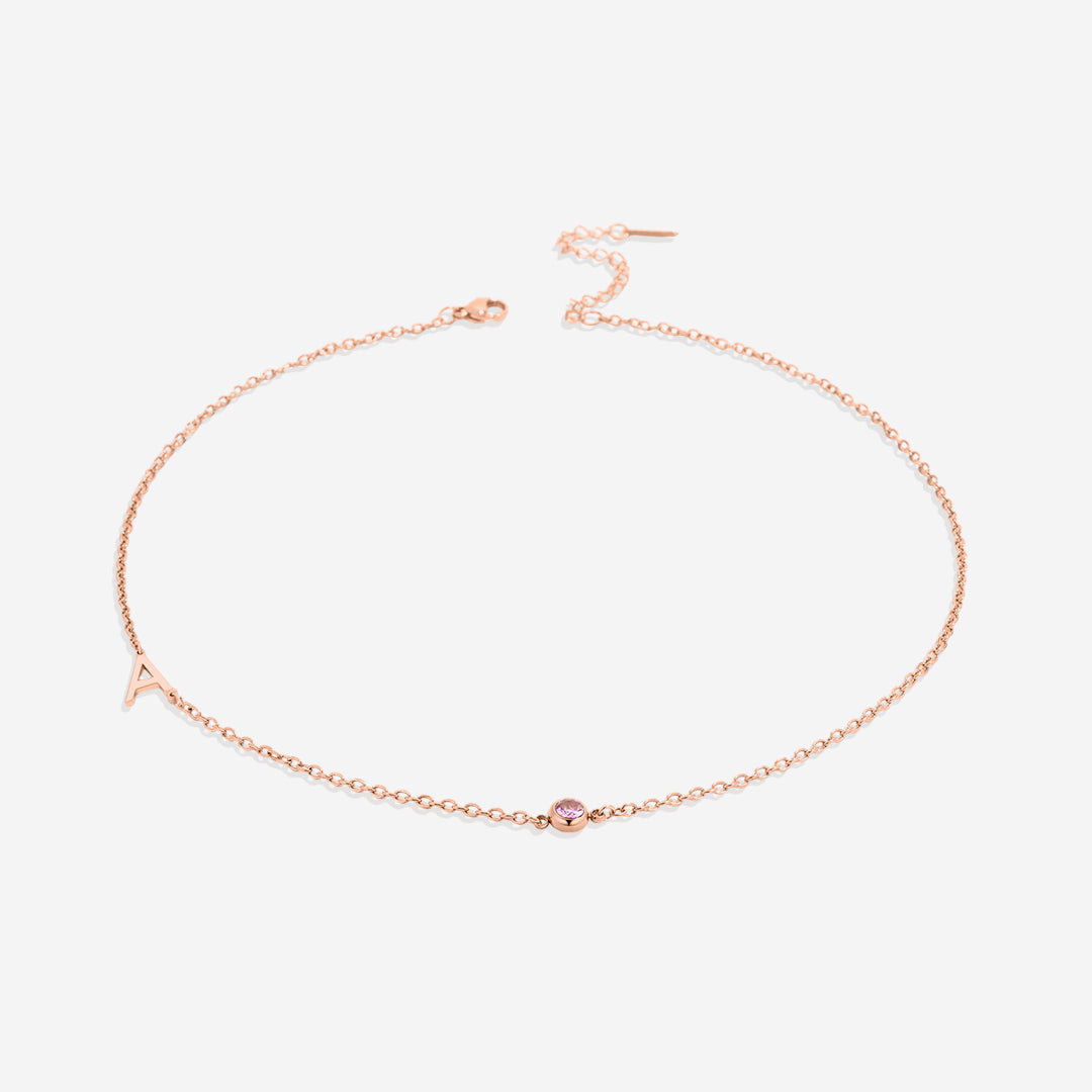 Initial Necklace with Birthstone Accent