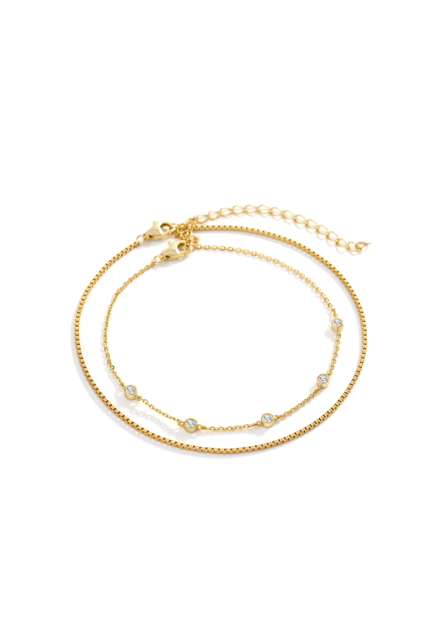 Armband-Set mit Diamant-Lünettenfassung und Boxkettenarmband