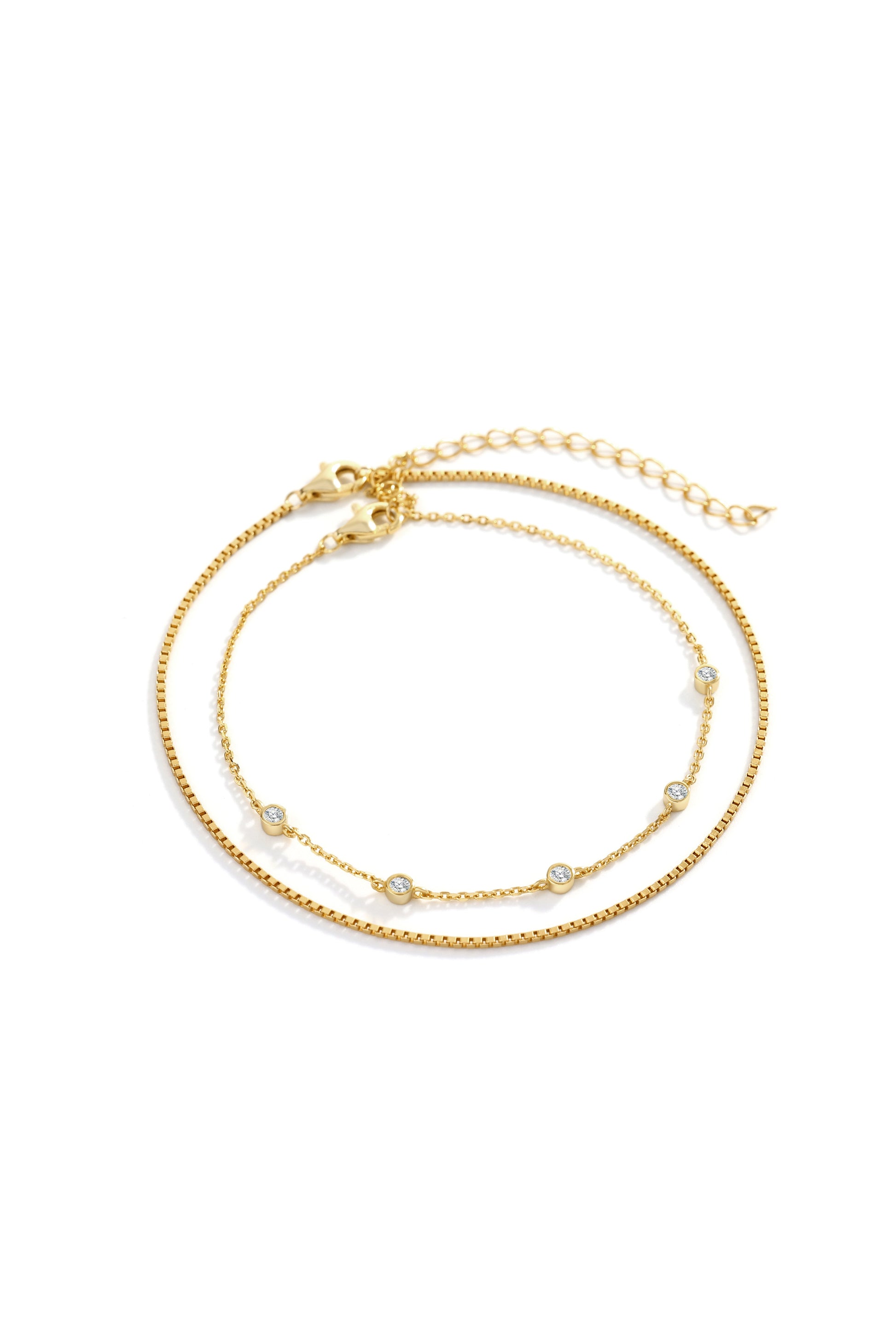 Armband-Set mit Diamant-Lünettenfassung und Boxkettenarmband