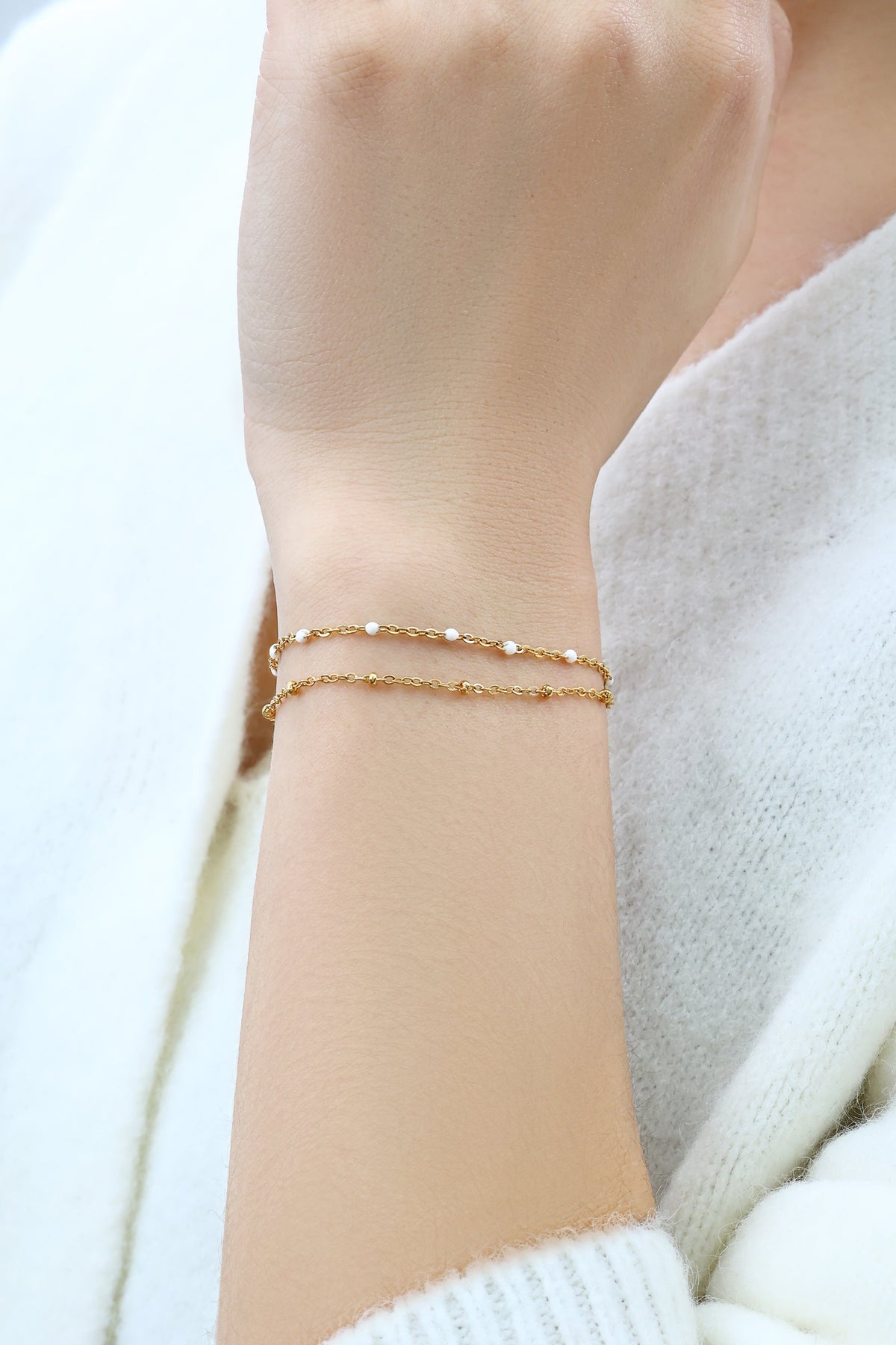 Bracciale Doppia Catena Delicata con Perline