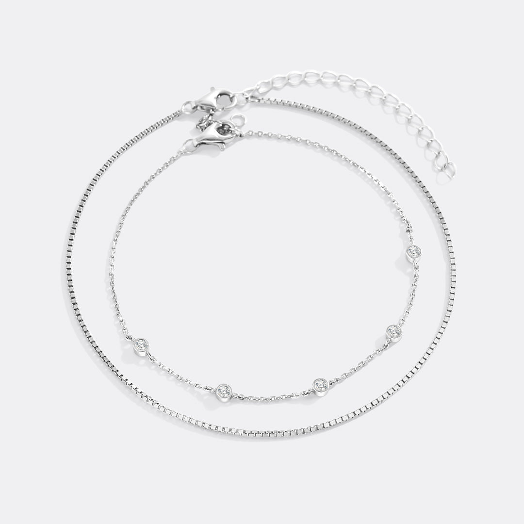 Armband-Set mit Diamant-Lünettenfassung und Boxkettenarmband