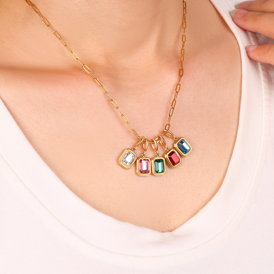 Baguette-Geburtsstein-Charm-Halskette