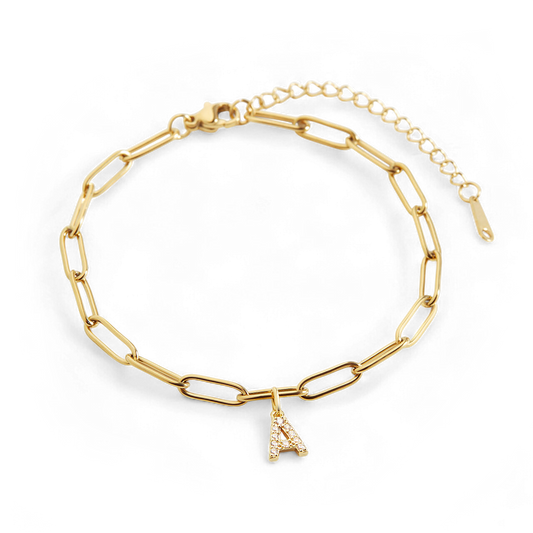 Paperclip Pave Initial Bracelet — Vanny Jewels