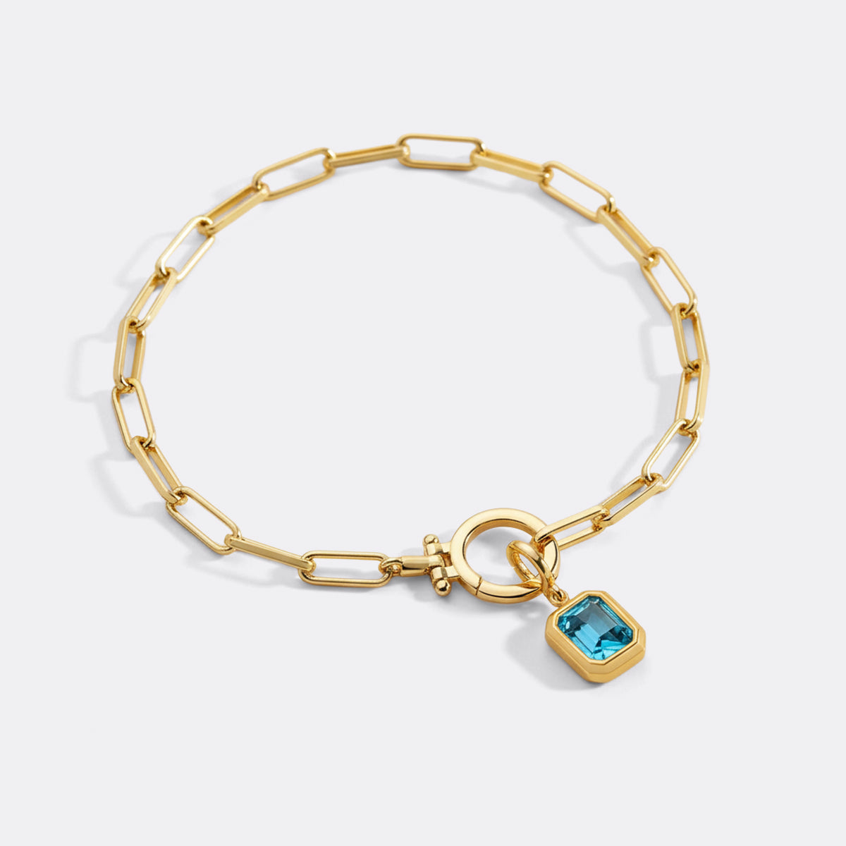 Baguette-Geburtsstein-Anhänger an mintfarbenem Paperclip-Armband