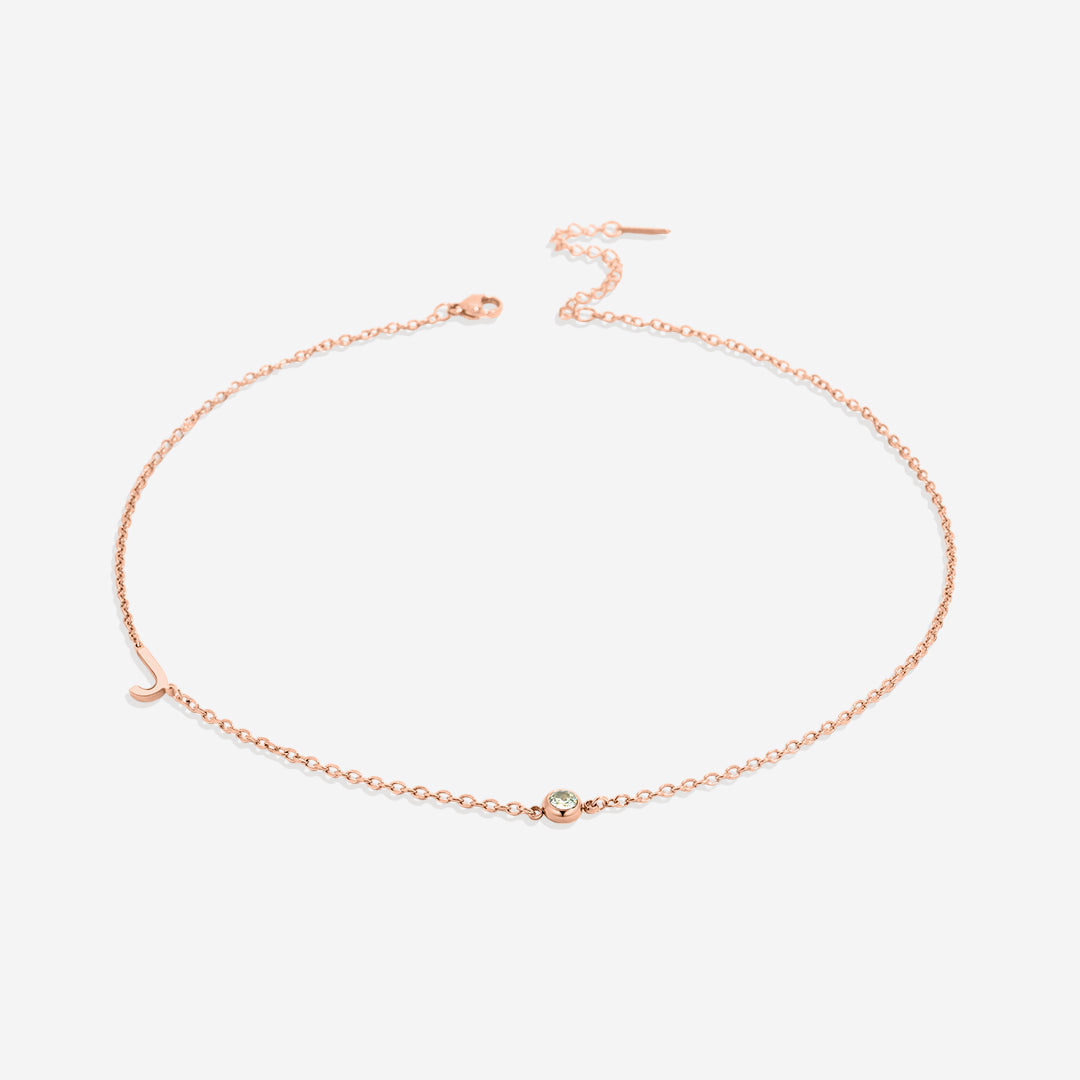 Initial Necklace with Birthstone Accent