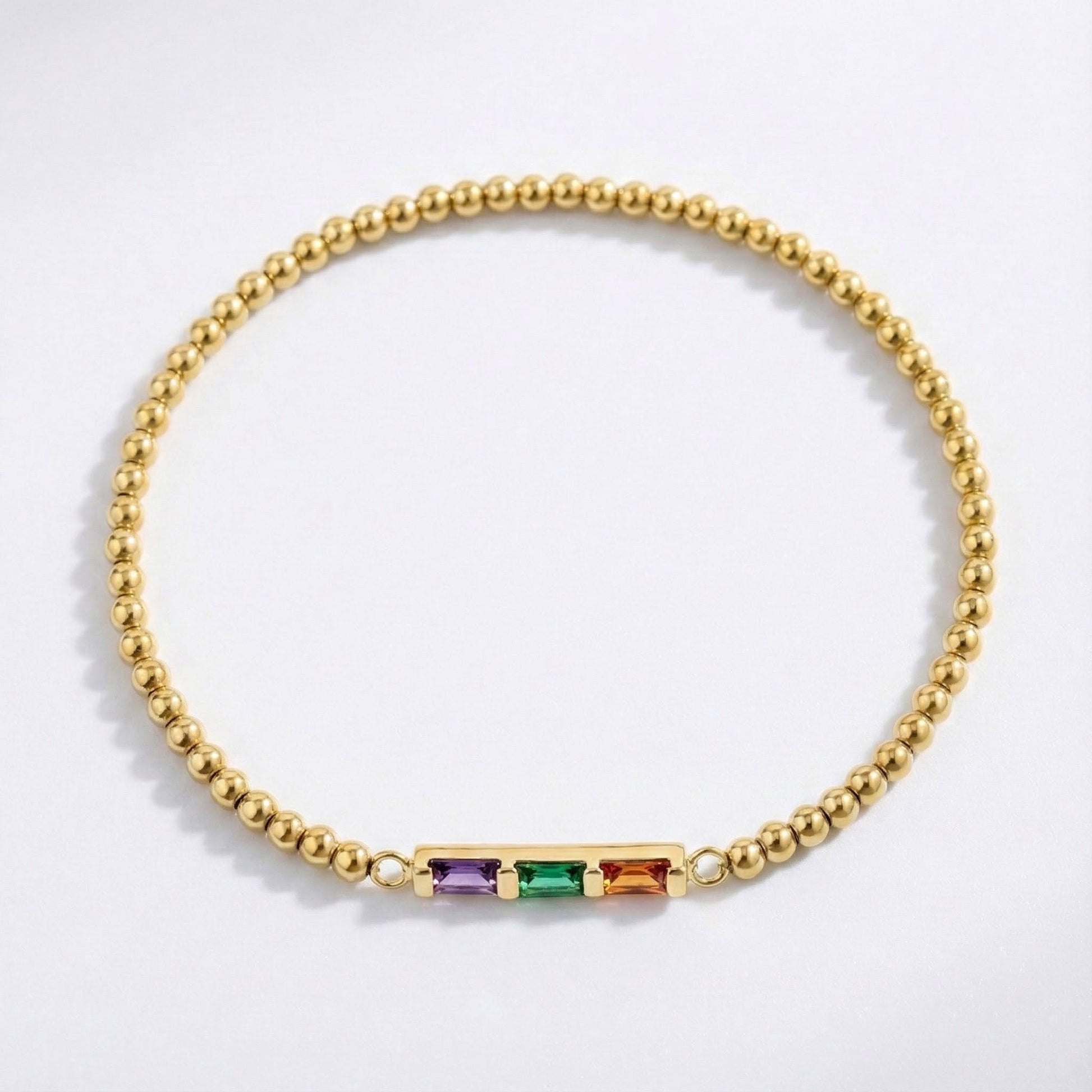 Bracciale a Perline con Pietra Portafortuna a Baguette Personalizzato