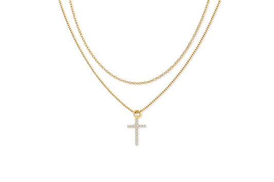 Dainty Cable Necklace with Pave Cross Chain Necklace Stacking Set — Vanny Jewels