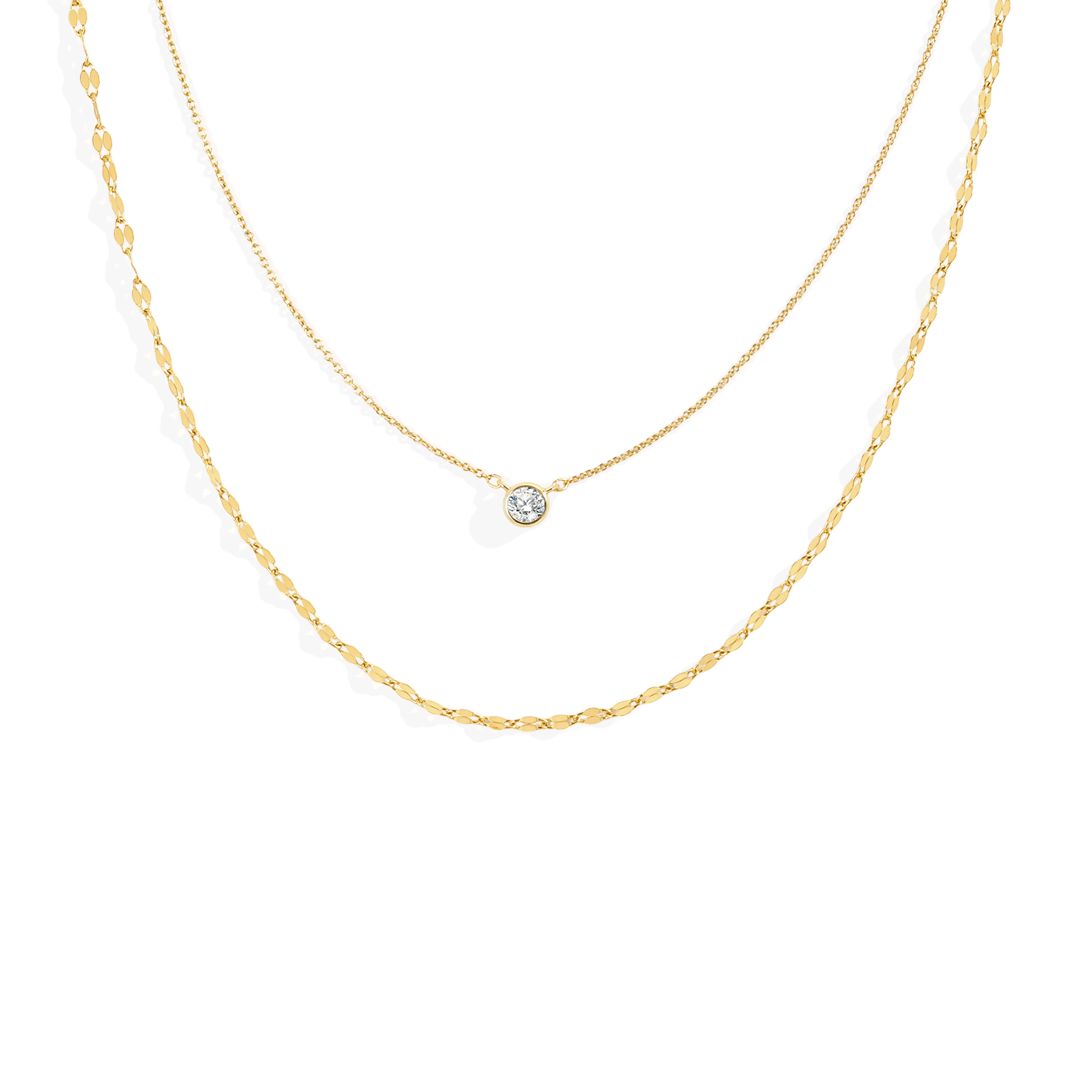 Classic Bezel Necklace and Petal Chain Set — Vanny Jewels