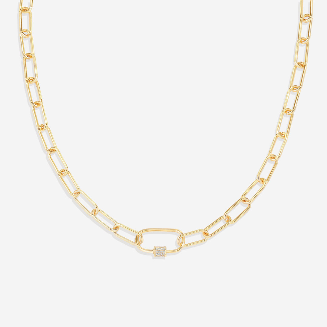 Collana a catena con moschettone pavé