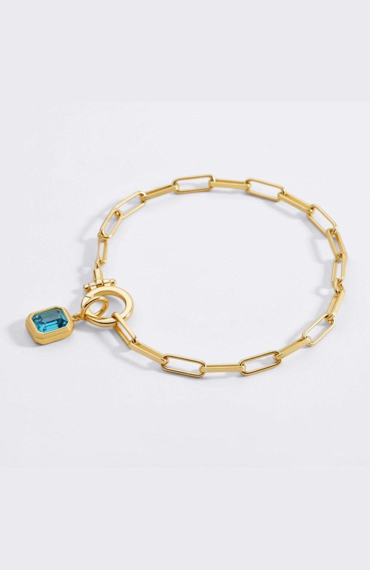 Baguette-Geburtsstein-Anhänger an mintfarbenem Paperclip-Armband