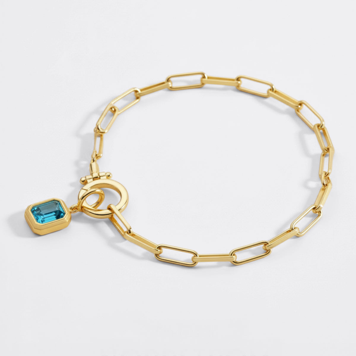 Baguette-Geburtsstein-Anhänger an mintfarbenem Paperclip-Armband