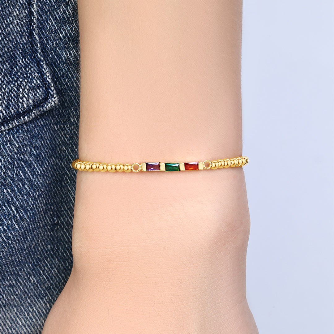 Bracciale a Perline con Pietra Portafortuna a Baguette Personalizzato