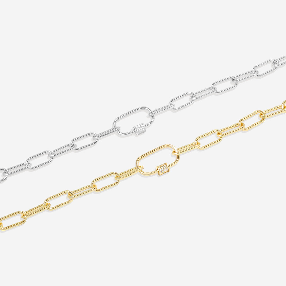 Collana a catena con moschettone pavé