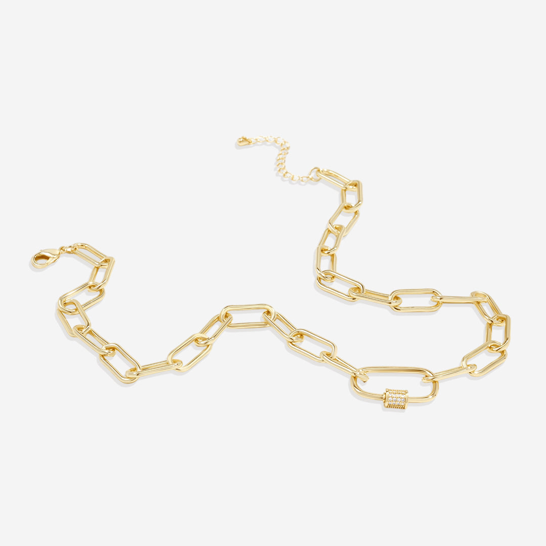 Collana a catena con moschettone pavé