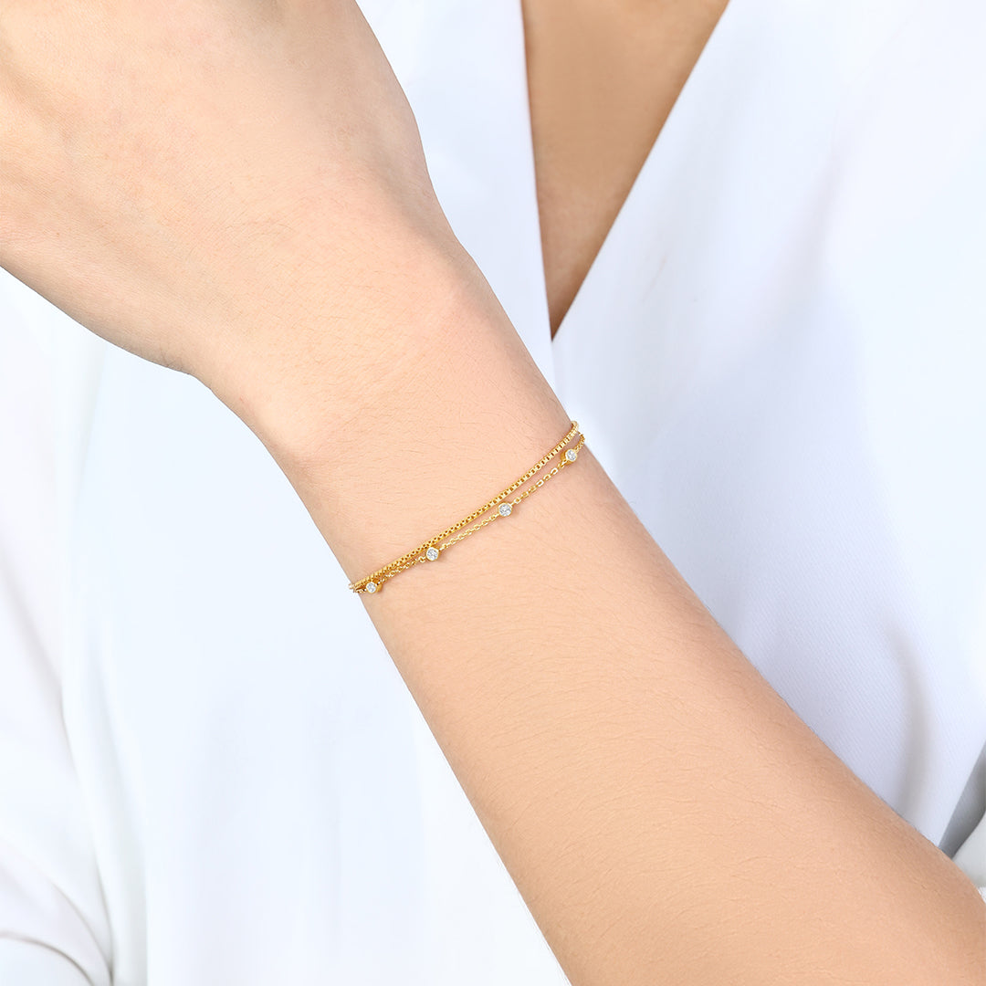 Armband-Set mit Diamant-Lünettenfassung und Boxkettenarmband