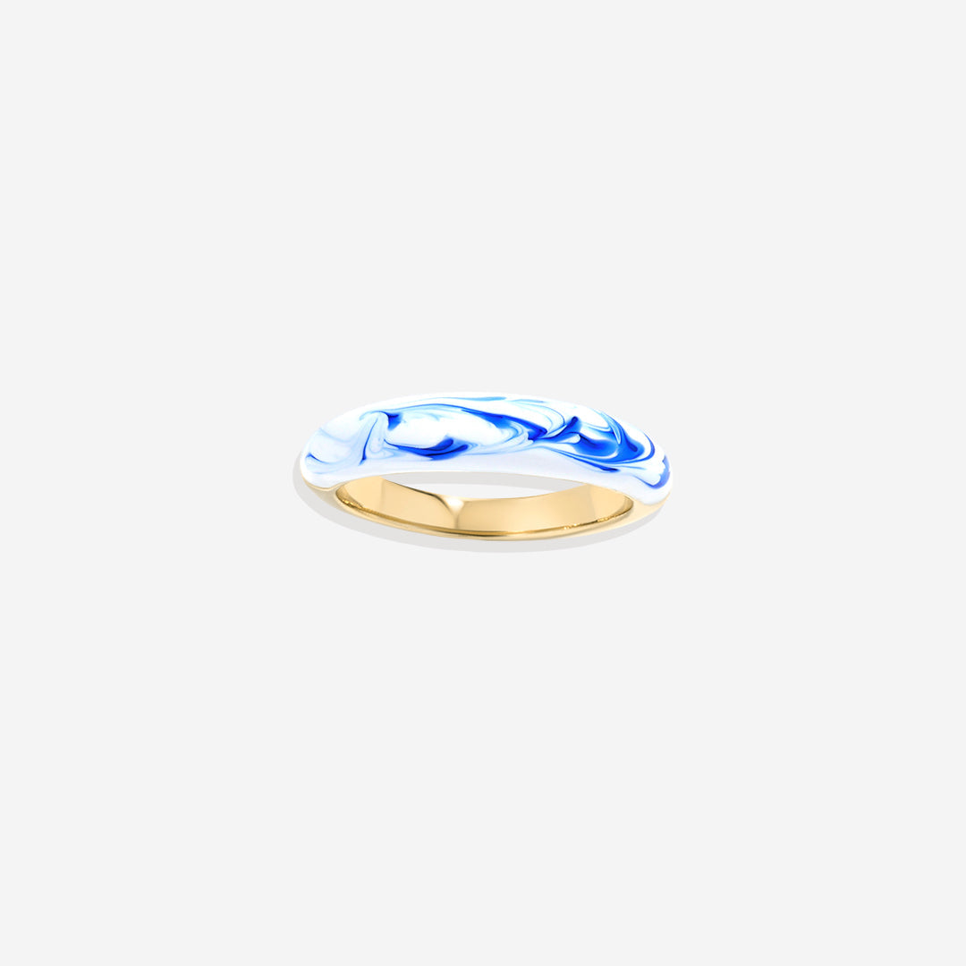 Ring mit blauer Porzellan-Kuppel