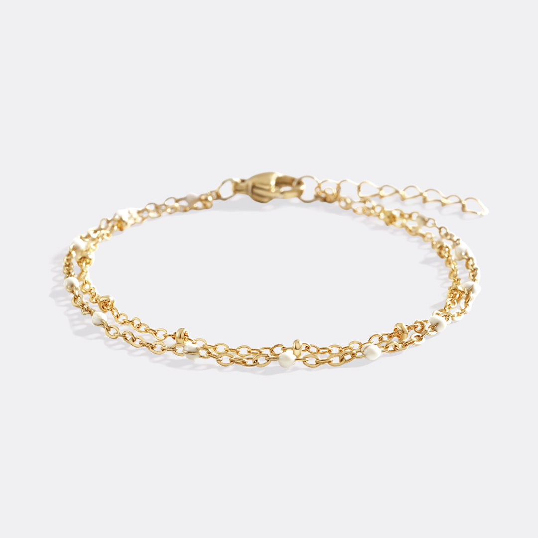 Bracciale Doppia Catena Delicata con Perline