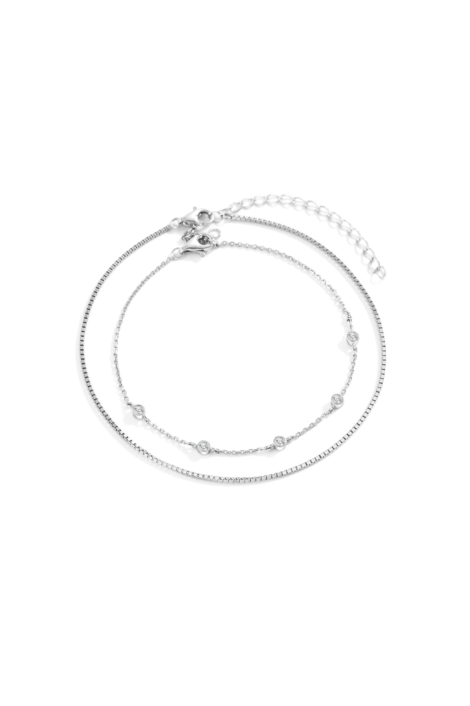 Armband-Set mit Diamant-Lünettenfassung und Boxkettenarmband