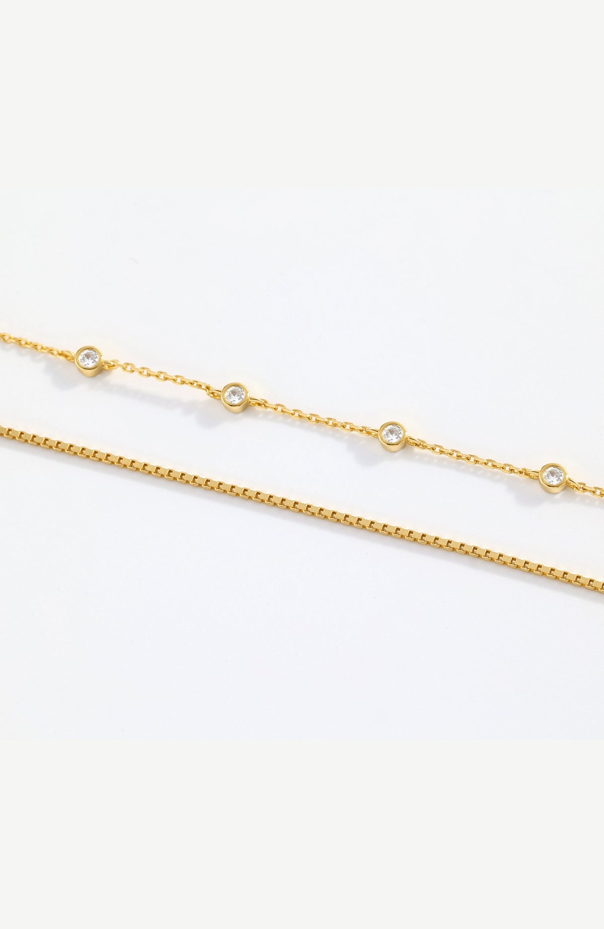 Armband-Set mit Diamant-Lünettenfassung und Boxkettenarmband