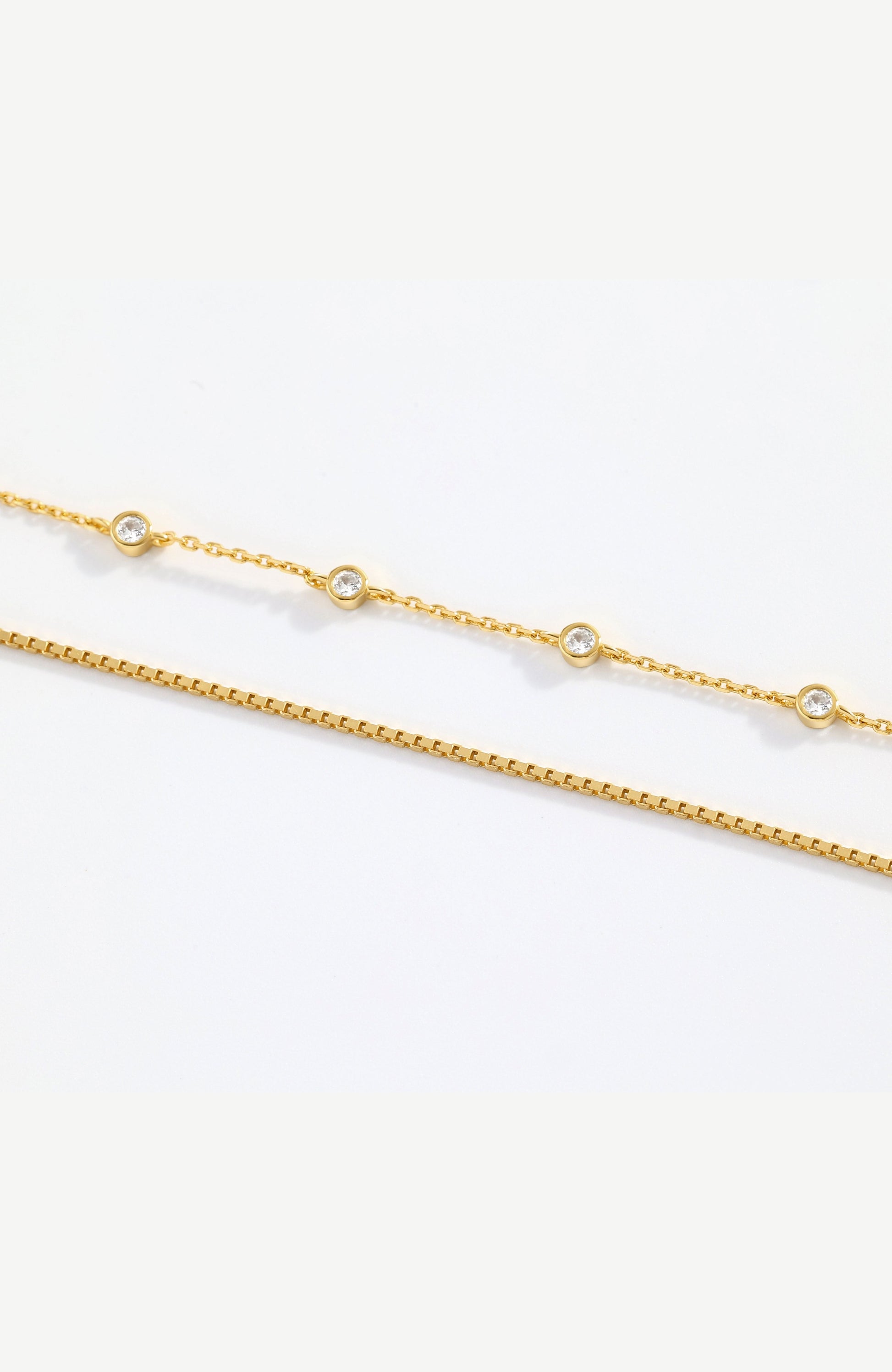 Armband-Set mit Diamant-Lünettenfassung und Boxkettenarmband