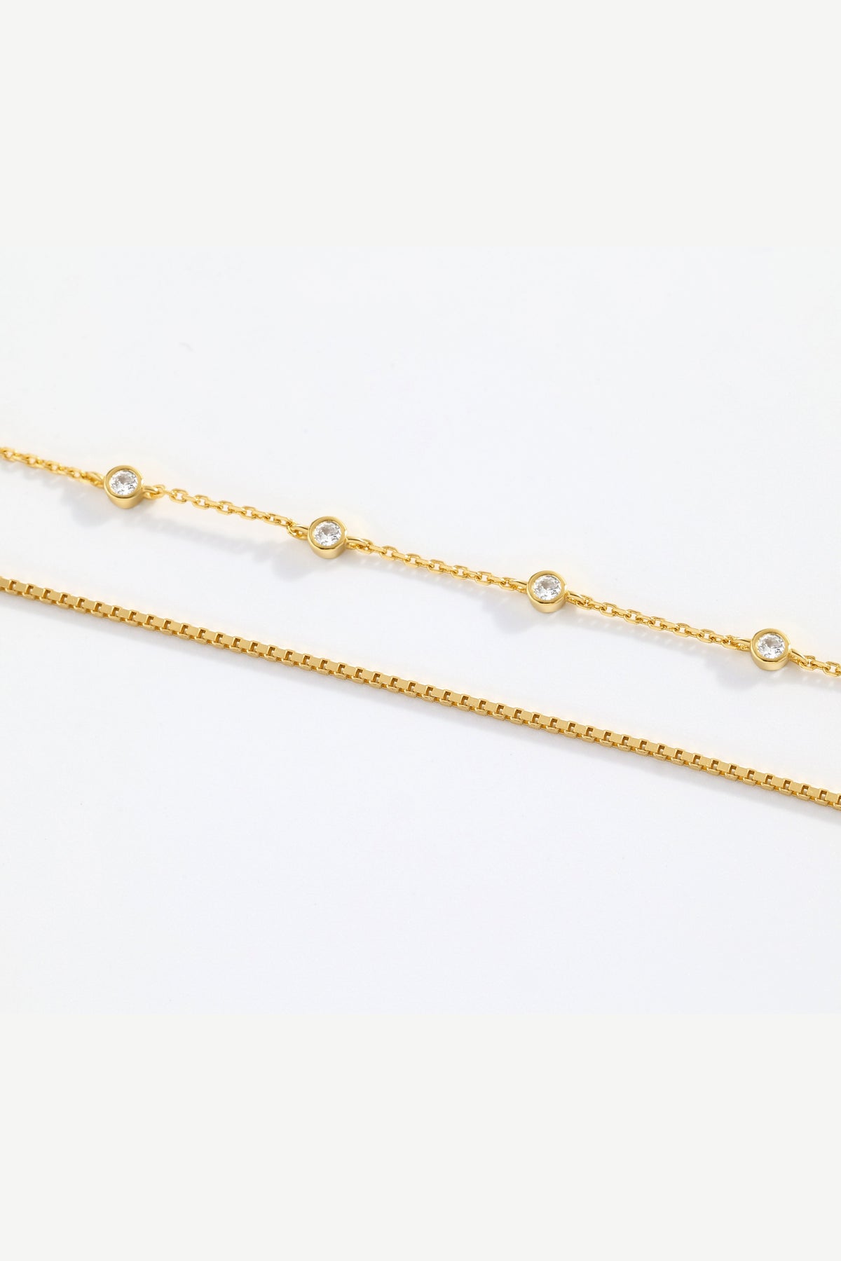 Armband-Set mit Diamant-Lünettenfassung und Boxkettenarmband