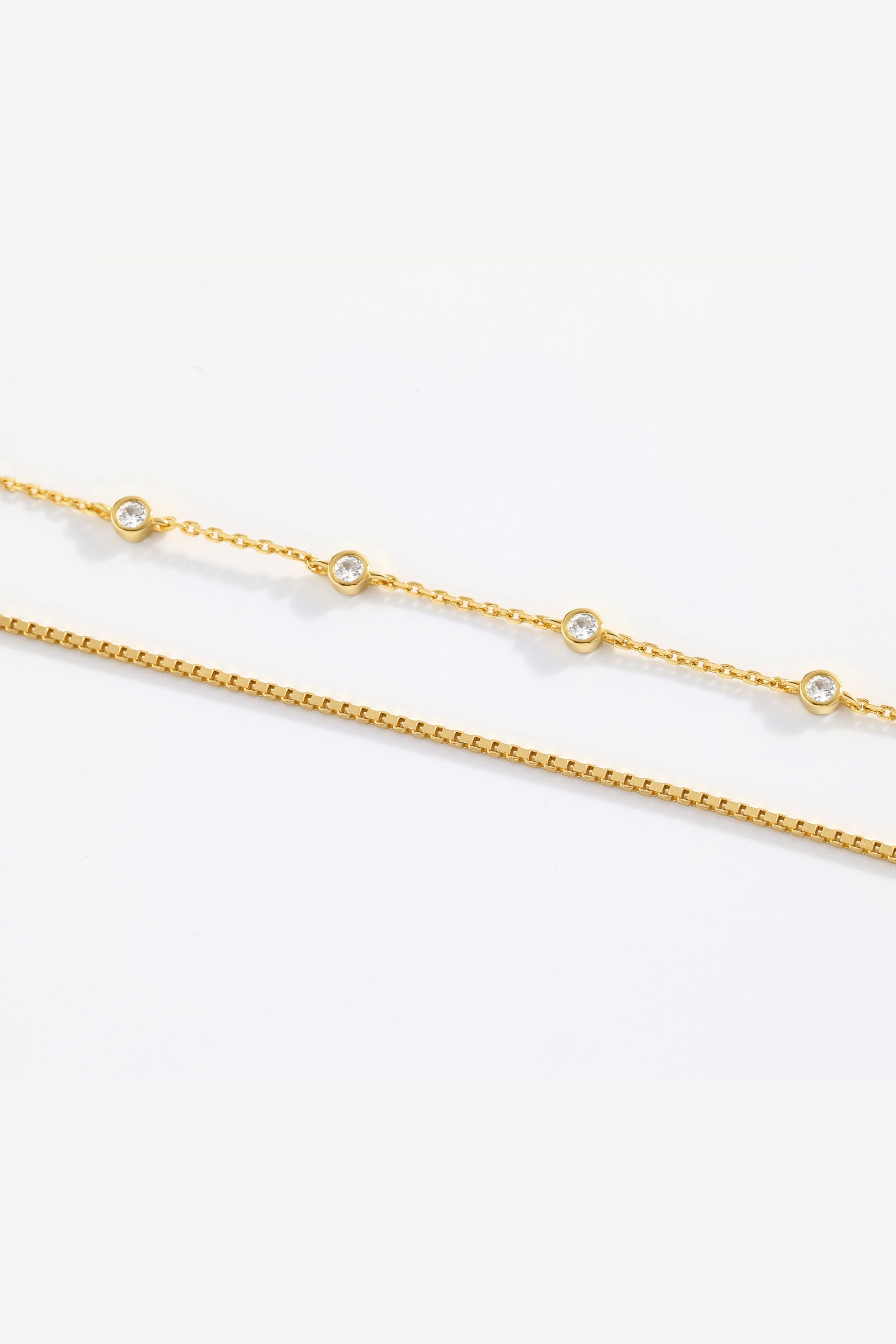 Armband-Set mit Diamant-Lünettenfassung und Boxkettenarmband