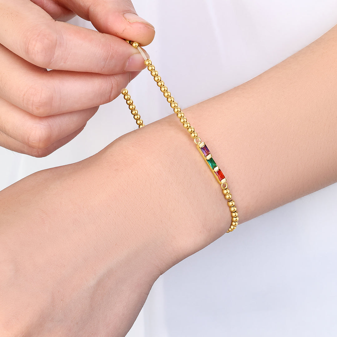 Bracciale a Perline con Pietra Portafortuna a Baguette Personalizzato