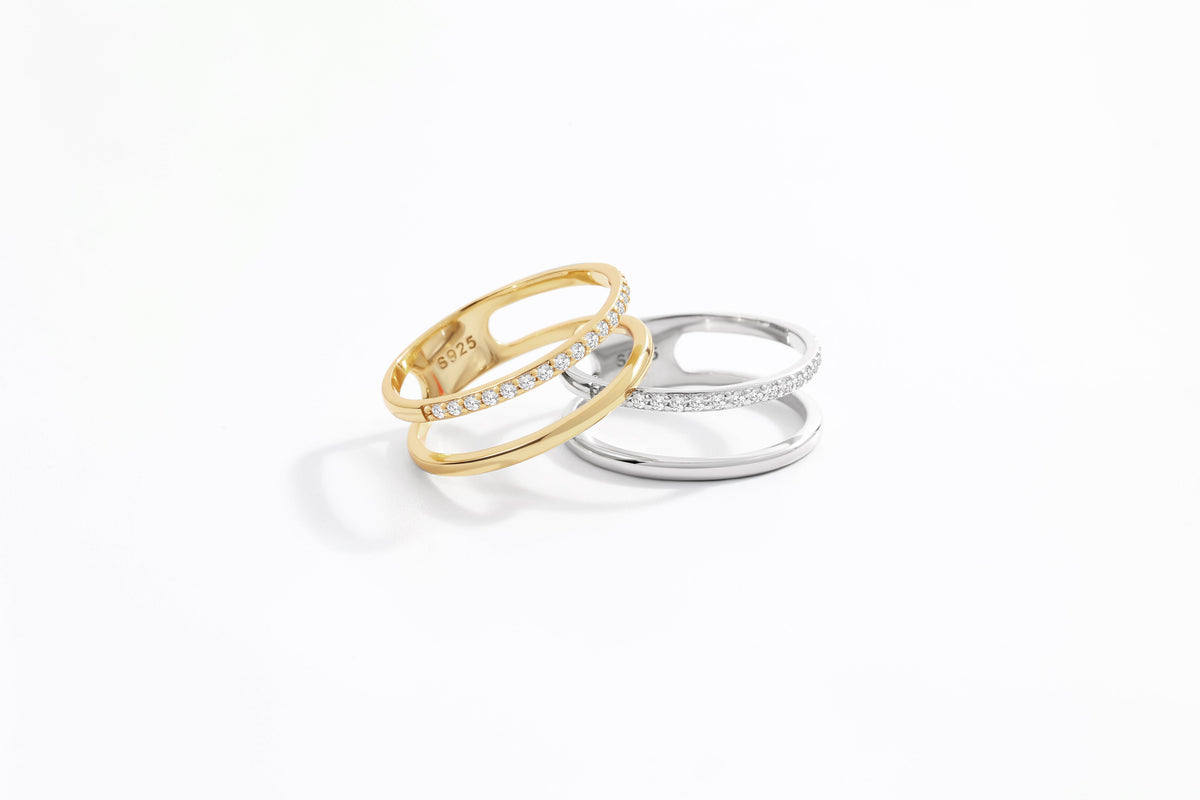Double Band Pave Ring