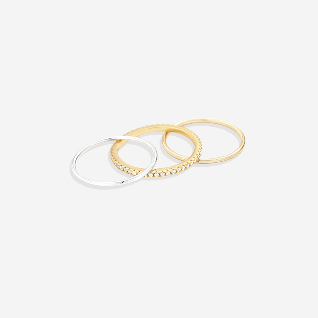 Set di anelli impilabili in oro e argento