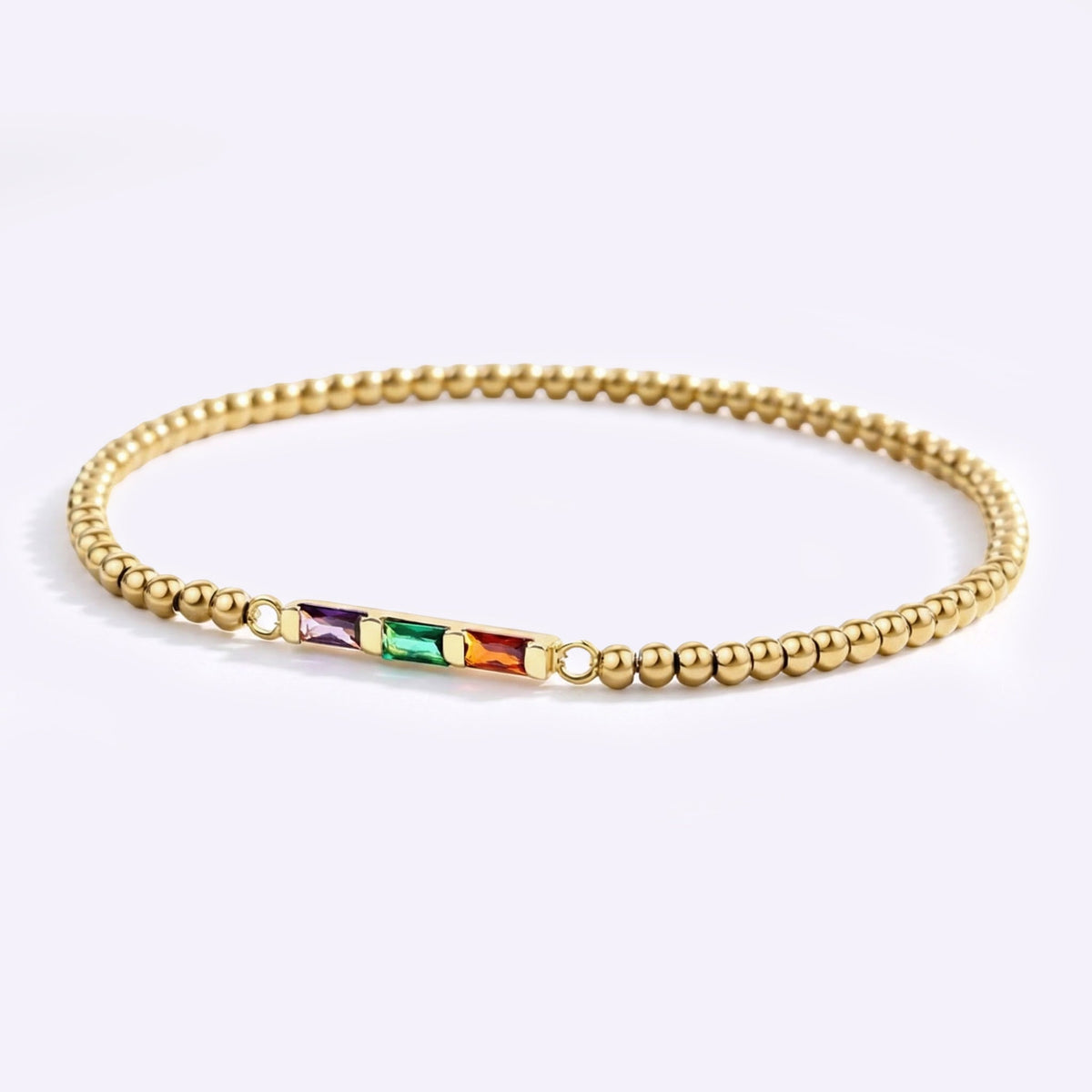 Bracciale a Perline con Pietra Portafortuna a Baguette Personalizzato