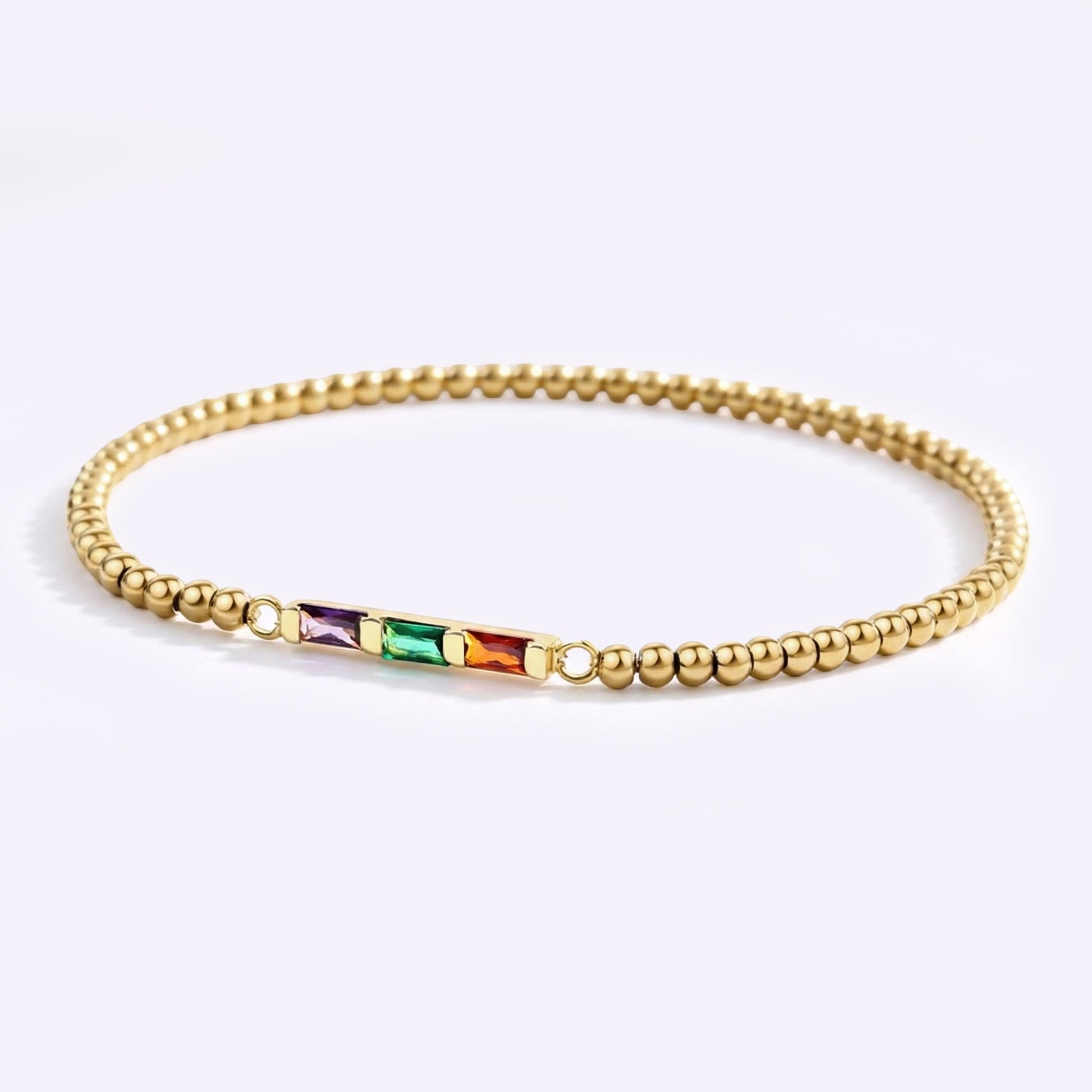 Bracciale a Perline con Pietra Portafortuna a Baguette Personalizzato